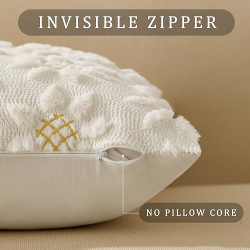 DFXSZ Spring Summer Pillow Covers 16x16 inch Set of 2 Farmhouse Decor Yellow Color Flower Heart Sunflower Soft Plush Faux Fur Jacquard Throw Pillows for Sofa Holiday Spring Home Decor PTK024C16 - color: Cream White, size: 16" x 16" (Pack of 2)