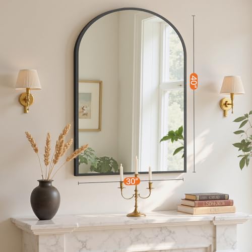 Sweetcrispy 30"x40" Arched Black Bathroom Mirrors for Wall, Bathroom Mirrors for Over Sink, Metal Framed with HD Shatter-Proof Glass for Entryway, Living Room, Bedroom, Home Decor - color: Black, size: 30"L x 40"W