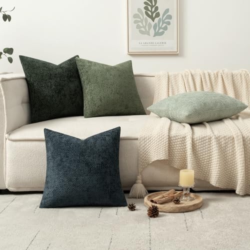MIULEE Pack of 4 Couch Throw Pillow Covers 18x18 Inch Green Forest Soft Decorative Chenille Pillow Covers Farmhouse Accent Cushion Covers for Boho Home Decor Spring Sofa Bedroom Living Room - color: Green Forest, size: 18" x 18" (Pack of 4)