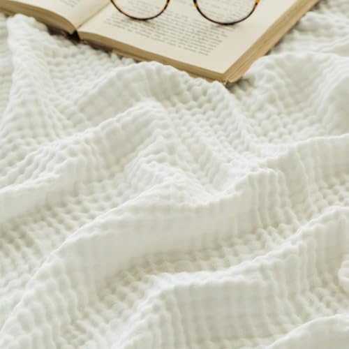 EMME Cotton Muslin Throw Blanket for Couch Breathable Gauze Soft Lightweight Blankets for Adults (50"x60") - color: 04 - White, size: Throw (50" x 60")