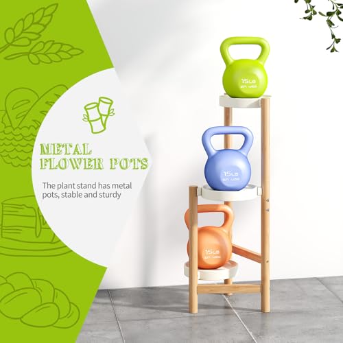 BMOSU Plant Stand For Indoor Outdoor Bamboo 3 Potted Holder Shelf Plant Rack Plants Corner Plant Shelf Plant Display Rack(White)