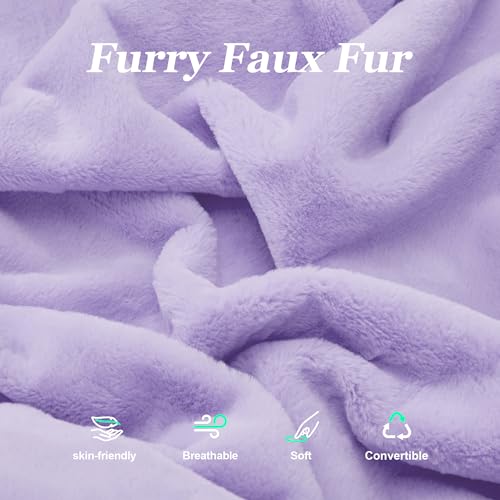 Hobestluk 3 in 1 Bean Bag Chair Giant Bean Bag Chairs for Adults with Plush Faux Fur Cover Convertible Bean Bag Floor Cushion with Machine Washable Cover for Living Room (Plush Purple) - color: Purple