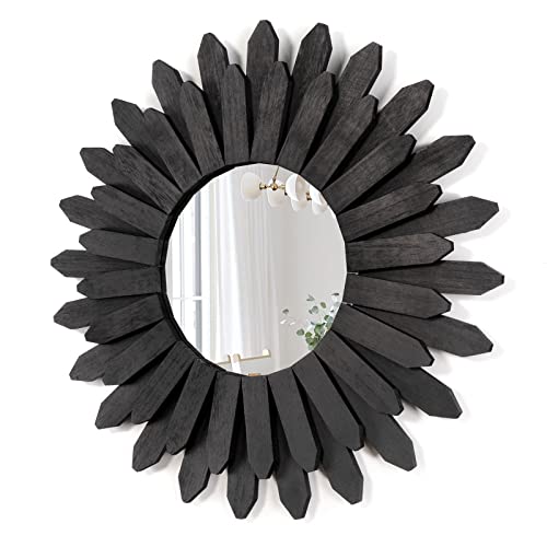 Honiway 21 inch Black Wall Decor Vintage Mirror, Boho Style, Wooden Frame, Easy to Hang, Ideal Gift - color: Black, size: 21 inch (1 pack)
