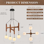 Rustic Wood Chandeliers with Milk Glass Globes Lampshades L24 '' Unique Mid Century Long 4-Light Pendant Chandelier Wood Stained Walnut Farmhouse for Living Dining Room Entryway Bedroom Kitchen,G9 - color: Walnut, size: L24 inches