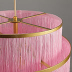 5-Tiered Pink Chandelier,3 Lights Boho Fringe Pendant Light Fixture,Tassle Chandelier for entryway,Dining Room,Baby Nursery,Gold and Pink - color: Pink-Pendant