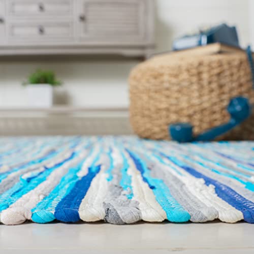 SAFAVIEH Rag Rug Collection Accent Rug - 2'6" x 4', Turquoise & Multi, Handmade Boho Stripe Cotton, Ideal for High Traffic Areas in Entryway, Living Room, Bedroom (RAR129C) - color: Turquoise/Multi, size: 2'6" x 4' (Rectangular)