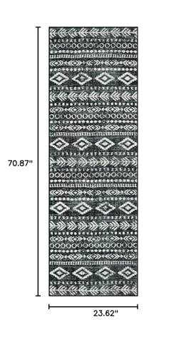 Lahome Moroccan Washable Hallway Runner Rug 2x6, Vintage Black Boho Kitchen Runner Rug Non Slip, Low Pile Soft Farmhouse Tribal Print Carpet Runner for Hallways Entryway Bathroom Laundry Varena - color: Black/White, size: 2' x 6'