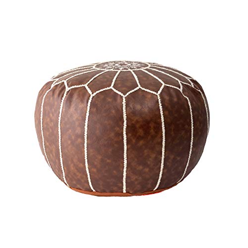 nuLOOM Classic Moroccan Faux Leather Filled Ottoman Pouf - color: Brown
