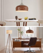 ELYONA Bauhaus Pendant Light Wooden Pattern Dome Pendant Light Fixture Brushed Nickel Metal Modern Adjustable Hanging Lighting for Kitchen Island Dining Room Office Hallway Foyer Bedroom, 12 Inch - color: Brushed Nickel & Wooden
