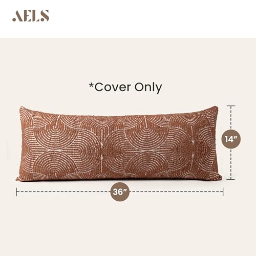 AELS Boho Decorative Textured Lumbar Throw Pillow Covers 14x36, Organic Modern Mid Century Rainbow Tufted Long Pillow Case, Farmhouse Geometric Woven Cushion Case for Bed Couch Sofa, Burnt Orange - color: Burnt Orange, size: 36" x 14" (Pack of 1)