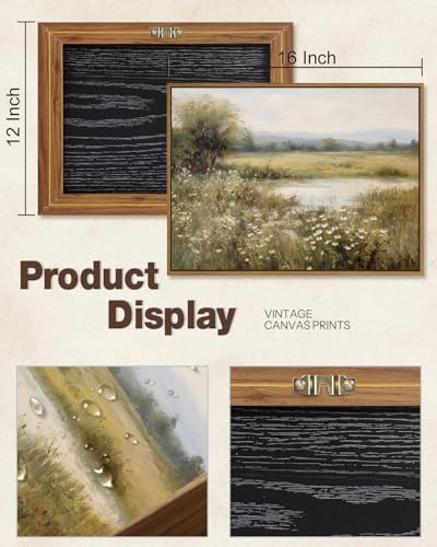 Vintage Landscape Wall Art Spring Wildflower Field Pictures Wall Decor Rustic River Pond Painting Prints Nature Wilderness Scenery Poster Framed for Bedroom Bathroom Home Kitchen Decoration 12x16 Inch - color: Rustic Pond River, size: 16"L x 12"W