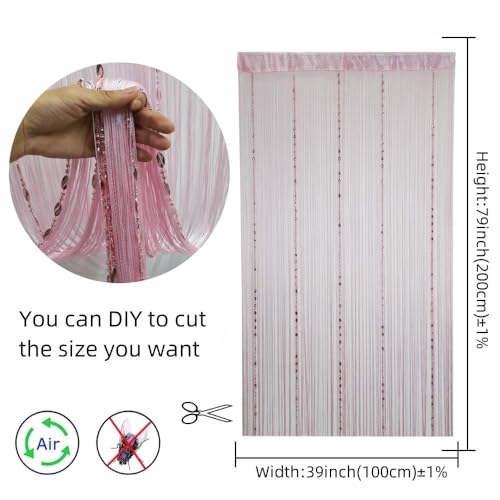 ave split 100cmX200cm Decorative Door String Curtain Beads Wall Panel Fringe Window Room Divider Blind for Wedding Coffee House Restaurant Parts Door Divider Beads Tassel Screen Decoration (pink25) - color: Pink