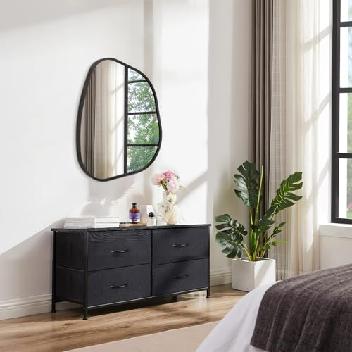 Black Irregular Bathroom Mirror for Wall, 18X26 Inch Asymmetrical Metal Framed Mirrors Aluminum Alloy Frame Wall Decor for Bathroom Bedroom Living Room Cloakroom Entryway - color: Black-irregular 6(26"x18")