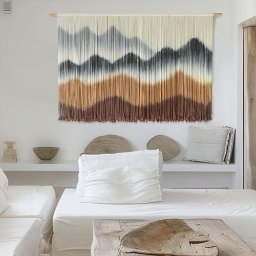 IOWER Macrame Wall Hanging Mountain Wall Art Dip-Dyed Macrame Wall Decor Modern Wall Decor Fiber Wall Art Craftsmanship 57" Wx35 L - color: brown khaki