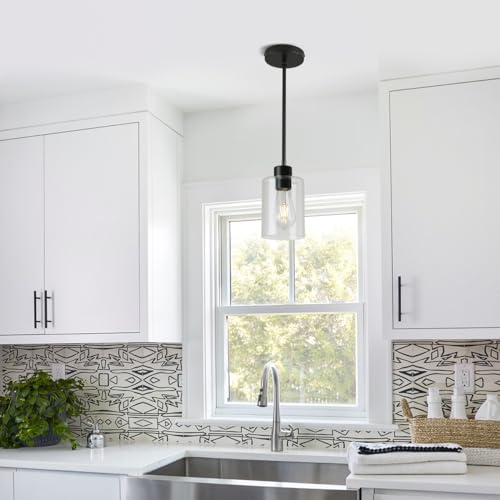 Black Pendant Lights Kitchen Island,Modern Farmhouse Glass Pendant Light,Light Fixture Kitchen Pendant Mini Hanging Light Fixture for Sink (Black 2 Pack Stem Rod) - color: Black 2 pack Stem Rod