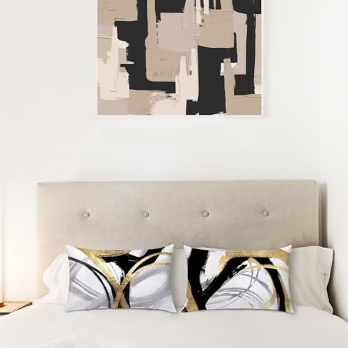 Black White and Gold Pillow Covers, Abstract Black and Gold Pillow Covers 16x24 Set of 2, Modern Boho Home Decor, Black and Gold Decorative Throw Pillows Cover for Couch Living Room Bedroom - color: Black White and Gold, size: 24" x 16" (Pack of 1)
