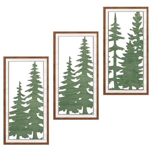 BINCUE Pine Tree Wall Art Boho,Forest Wall Decor,Green Tree Hanging Decor,Modern Mid Century Decor,Boho Wood Artwork Plants Leaves,Bohemian Prints for Home Living Room Bedroom Bathroom 8x16 Inches - color: Green Tree