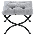 15" Foldable Foot Stool Ottoman with Metal Frame - Washable Faux Fur Grey Upholstered Indoor/Outdoor Footrest for Living Room, Bedroom, Patio - Space-Saving Compact Design - color: Fleece-grey