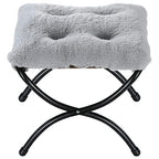 15" Foldable Foot Stool Ottoman with Metal Frame - Washable Faux Fur Grey Upholstered Indoor/Outdoor Footrest for Living Room, Bedroom, Patio - Space-Saving Compact Design - color: Fleece-grey