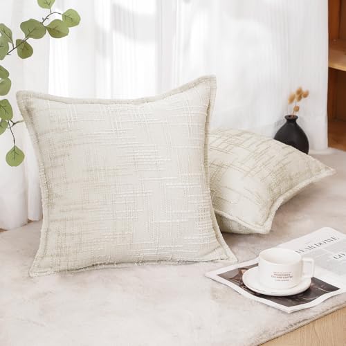 HPUK Fall Chenille Soft Throw Pillow Covers 18x18 Set of 2, Accent Cushion Covers for Living Room, Bedroom, Decorative Solid Color Pillow Covers for Couch, Sofa, Chair, White - color: Chenille-natural White, size: 18" x 18" (Pack of 2)