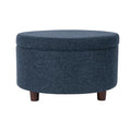 HomePop 28" Round Storage Ottoman - Textured Navy - color: Textured Navy