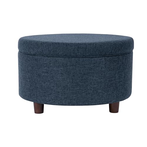 HomePop 28" Round Storage Ottoman - Textured Navy - color: Textured Navy