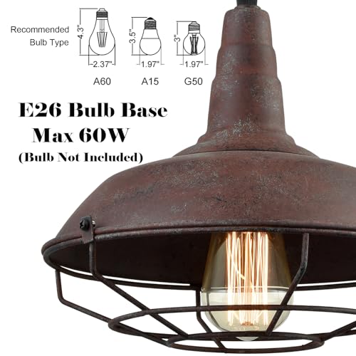 DAYCENT Barn Style Pendant Light Farmhouse Caged Pendant Lighting Industrial Metal Wire Hanging Pendant Light Barn Pendant Light Fixtures for Kitchen Island Hallway Foyer, Rust Finish - color: Hard-wired