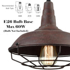 DAYCENT Barn Style Pendant Light Farmhouse Caged Pendant Lighting Industrial Metal Wire Hanging Pendant Light Barn Pendant Light Fixtures for Kitchen Island Hallway Foyer, Rust Finish - color: Hard-wired
