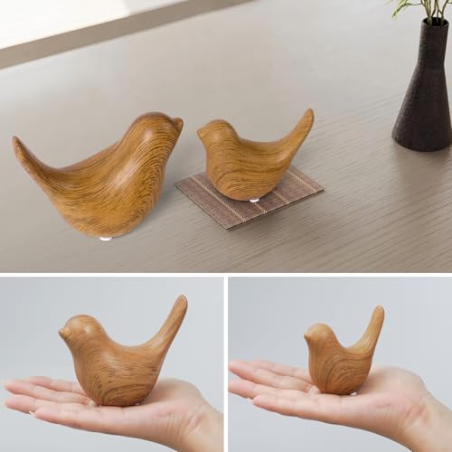 Notakia Wood Look Ceramic Birds Statues Home Decor Modern Style Decorative Ornaments for Living Room, Bedroom, Office Desktop, Pottery barn Decor - color: 2pcs Wood-look