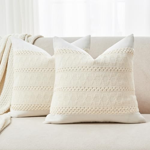 Throw Pillow Covers Set of 2 12x20 Inch Boho Pillow Covers, Soft Lumbar Neutral Cotton White Decorative Case for Couch Sofa Bed Living Room, Home Modern Woven Farmhouse Cute Decor - color: White, size: 20" x 12" (Pack of 2)