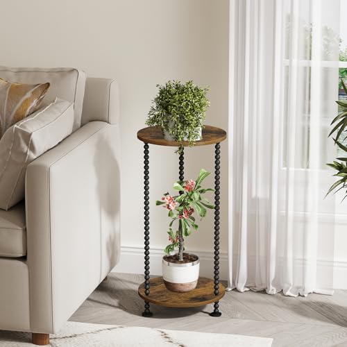 YINMIT Plant Stand Indoor, 2 Tier Small Plant Stand, 23" Tall Metal Spindle Poles Plant Stands, Corner Flower Pot Stand, Plant Tables Indoor, Planter Pot Holder for Balcony Garden Patio Living Room - color: Brown, size: 23.2 In