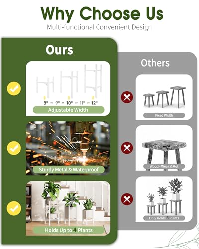 3 Pack Plant Stand Indoor Adjustable, Metal Modern Indoor Plant Stand, Heavy Duty Single Plant Stands Outdoor Corner, Stable Plant Holder Indoor Stand, Fits 8 to 12 Inches Pots, White - color: White, size: 3 Pack
