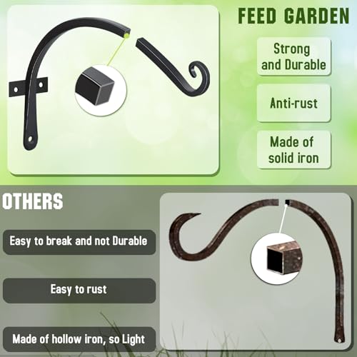 FEED GARDEN 2 Pack 12 Inch Hanging Plant Bracket Wall Hooks Decorative Plant Hangers for Outdoor Hanging Bird Feeders, Wind Chimes, Plant Baskets, Black - color: Black-C, size: 12 Inch