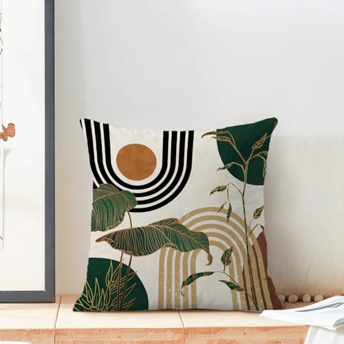 Boho Pillow Covers 18x18 Set of Mid Century Green Black Beige Tropical Leaf Aesthetic Throw Pillow Covers Outdoor Decor,Abstract Modern Bohemian Farmhouse Decorative Cushion Cover for Home Sofa - color: Mid Century-tropical Leaf, size: 18" x 18" (Pack of