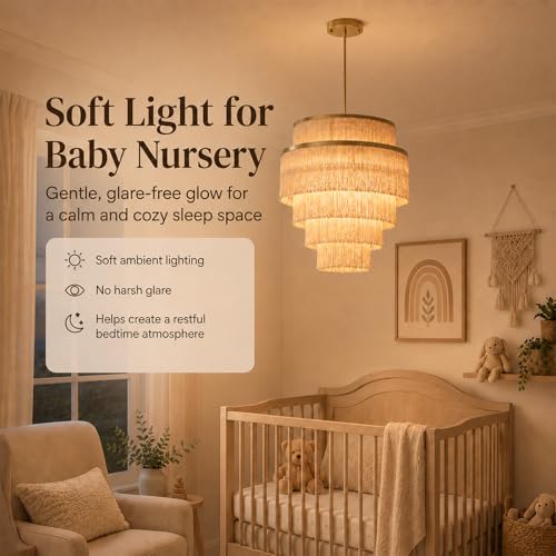 5-Tiered Boho Chandelier with Metal and Fringe,3 Lights Fringe Pendant Light Fixture,Tassle Chandelier for entryway,Dining Room,Baby Nursery,Gold - color: 5-Tiered-Gold