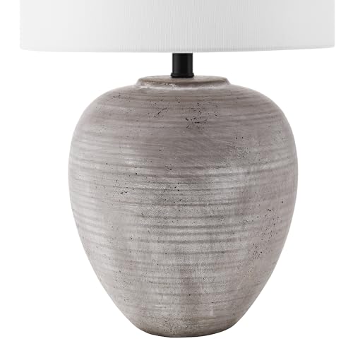 Henn&Hart 23" Modern 1-Light Table Lamp with White Fabric Drum Shade for Living Room, Bedroom, or Office, Rustic Earth