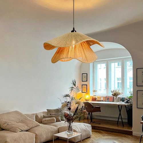 Arturesthome Rustic Woven Pendant Light, Coastal Jute Rope Lampshade Hanging Lighting Fixture,Adjustable Vintage Farmhouse Chandelier Lamp Shade for Kitchen Island Dining Table Room - size: 19.6"*11"