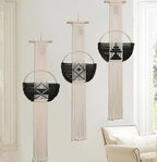 Flber Macrame Wall Hanging 3Pcs Macrame Wall Decor Macrame Wall Art Round Wall Art Handmade Boho Wall - color: Black