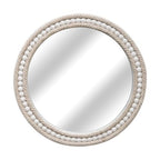 Boho Round Beaded Wall Mirror - 16 Inch Decorative Rope-Wrapped Circle Mirrors for Bathroom Living Room Entryway