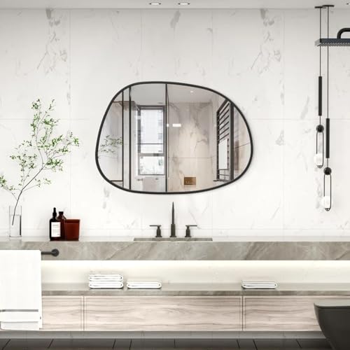HLFMVWEBlack Irregular Wall Mirror 26''x18'' Asymmetrical Metal Framed Bathroom Modern Decor Mirror for Bedroom Living Room Entryway Vanity - color: Black-irregular 2(26"x18")