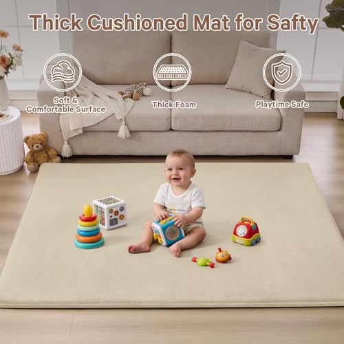Baby Floor Play Mat Tummy Time Mat Thick 71"x79"Foam Padded Soft Activity Gym Playmat for Babies Infants,Beige - color: Beige, size: 71"x79"