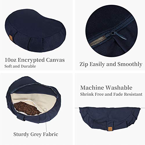 Round Zafu Meditation Cushion D=16" H=5.5" Zabuton Meditation Pillow Yoga Bolster Yoga Pillow Floor seat Zippered Organic Cotton Cover Natural Buckwheat kneeling pillow-Large - color: Grey