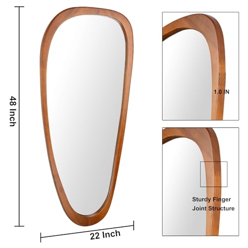 BOMINICA Full Length Irregular Wall Mirror, 48" x 22" Wooden Full Body Dressing Mirror Wall Mounted, Decorative Floor Mirror for Living Room, Bedroom, Entryway, Farmhouse, Home Decor - color: Wood, size: 48"L x 22"W