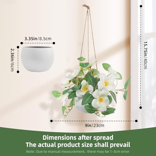 Artificial Fake Hanging Flowers Faux Daisy Plants Basket for Outdoor Flower Decor Party Exhibition Center Wedding Home Decoration- White - color: White
