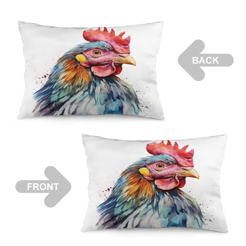 Watercolor Chicken Pillowcase 12 "x20 Farmhouse Rooster Coloful Chicken Lumbar Pillow Covers Outdoor Pillowcase Double-Sided Printing Design Pillow Case Protector for Bed Decor - color: Pattern, size: 20" x 12" (Pack of 1)