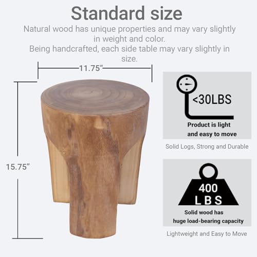 Athaliah Small Solid Wood Accent Table, Handcrafted Rustic Wooden Side Table for Sofa, Plant Stand or Decorative Use