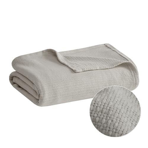 Madison Park Freshspun Basketweave Luxury Cotton Blanket Grey 66x90" Twin Size Basketweave Premium Soft Cozy 100% Cotton For Bed, Couch or Sofa - color: Grey, size: Twin