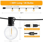 OHLUX Outdoor String Lights, 55FT Shatterproof LED Patio Lights with 26 Dimmable Plastic G40 Bulbs, 2200K Waterproof Connectable Hanging String for Backyard Cafe Porch Deck E12 Base - size: 55FT