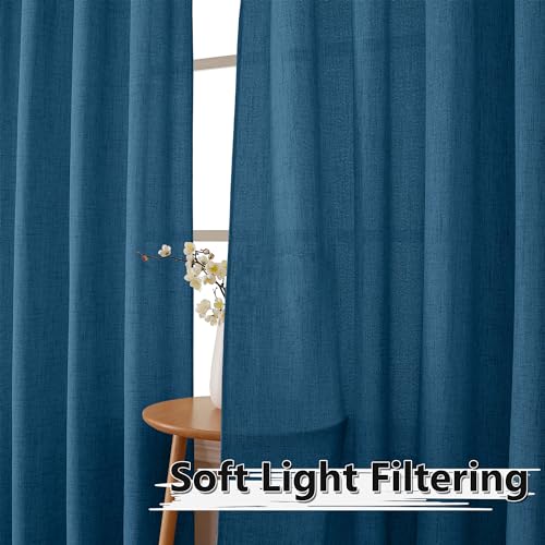 Tollpiz Linen Tier Curtains Rod Pocket Semi Sheer Short Kitchen Curtain Half Burlap Light Filtering Thick Linen Drape for Bathroom, 30 x 30 inches Long, Classic Blue, Set of 2 Panels - color: Classic Blue, size: 30"W x 30"L (Pack of 2)