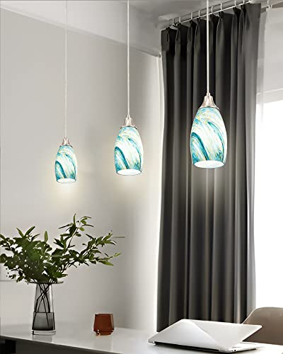 Art Glass Mini Pendant Lights for Kitchen Island Blown Art Glass Pendant Light Shade hanging ceiling lights with Brushed Nickel Finish for Kitchen Counter bar,Dining Room Blue Mixing Yellow-1P - color: Blue Mixing Yellow-1Pack